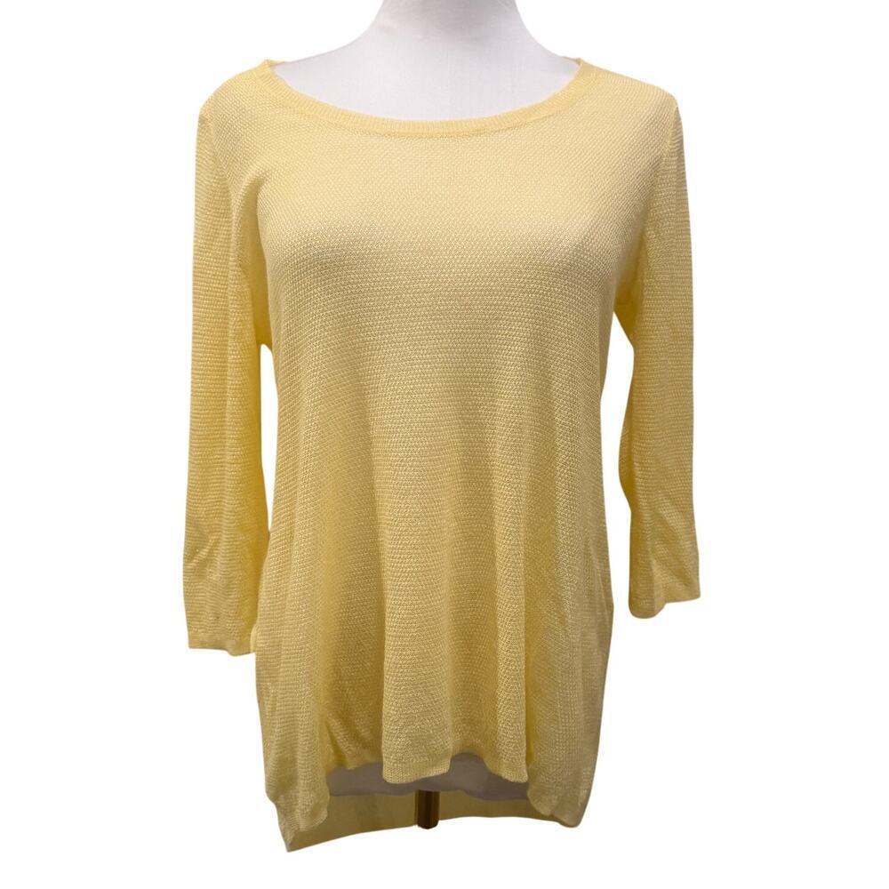 Chico's Butter Yellow Open Knit Coastal Tunic Top Sz 2 Medium Summer Resort Chic